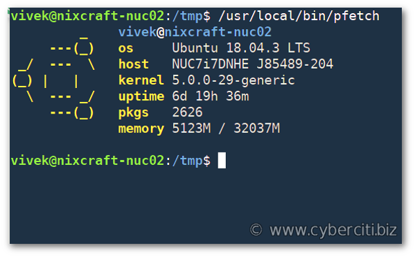 pfetch Linux and Unix hardware running on Ubuntu